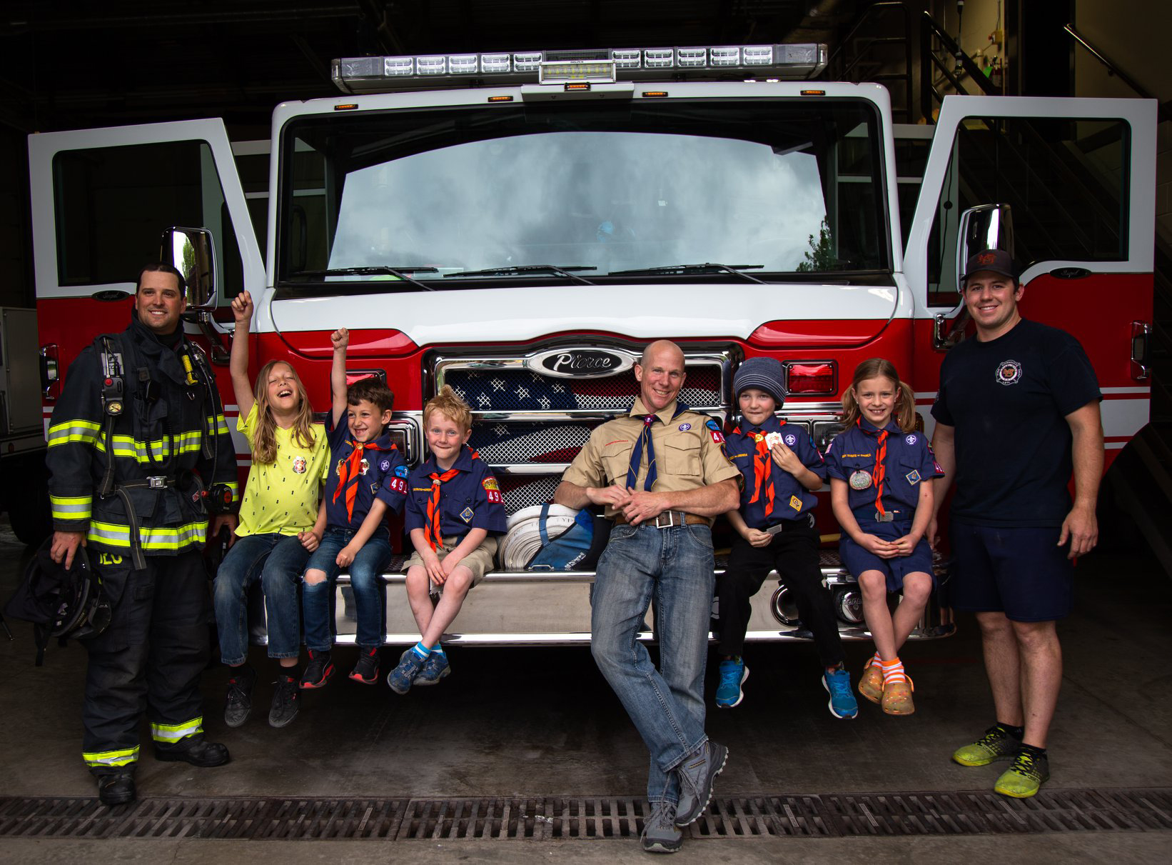 Photo Contest, Adult 1st place: Pack 4911 Tiger Den visiting the City of Missoula Fire Department. Eric Henderson, Pack 4911, Missoula. — in Missoula, MT.