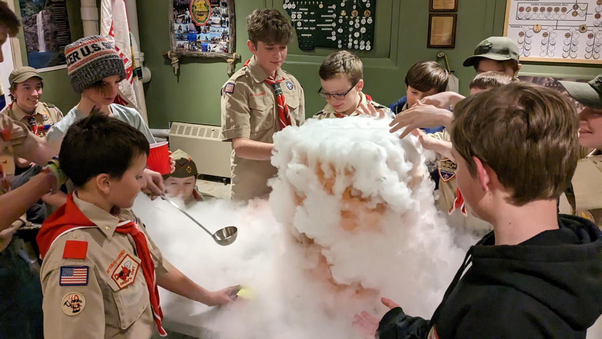 Adult
Jason Daughenbaugh

Bozeman, Troop 676
Scouts learn about Cryogenics as they make Root Beer and Ice Cream at a troop meeting